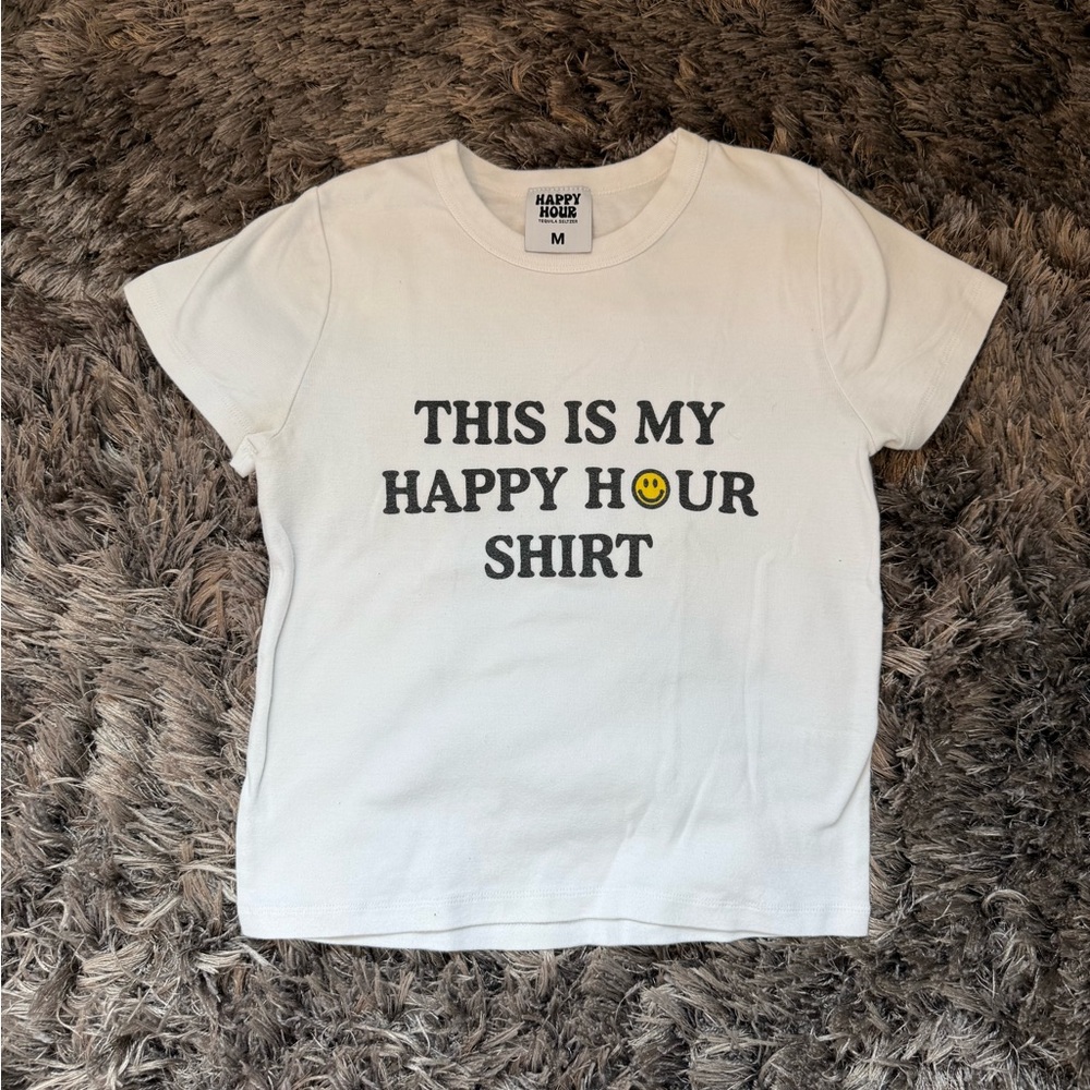 White Baby Tee | Limited Edition Happy Hour Graphic T-Shirt Vintage